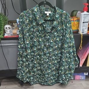 Green and Yellow Botanical Button Down Shirt
